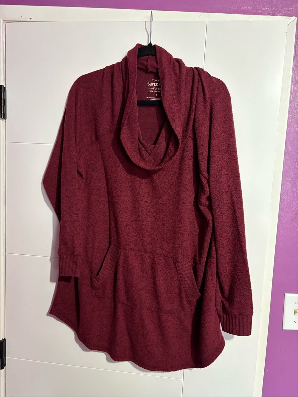 torrid Burgundy Cowl Neck Sweater Tunic with Kangaroo Pocket